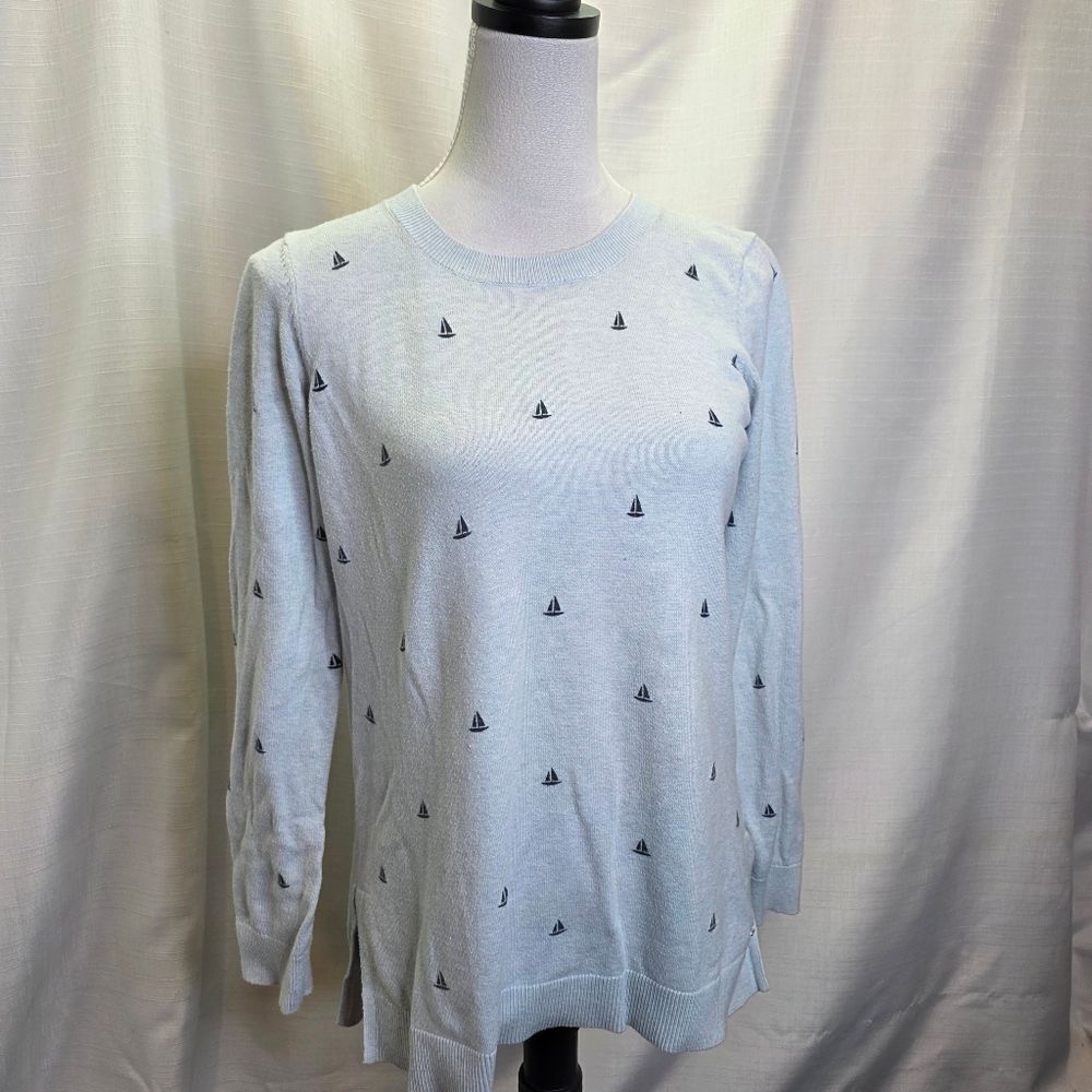 Tommy Hilfiger Blue Sailboat Print Crewneck Sweater Size Medium - Picture 2 of 6